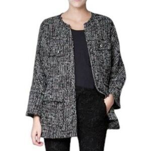 Zara Bouclé Tweed Blazer Jacket Wool Alpaca Mohair Blend M Poetcore Uniform